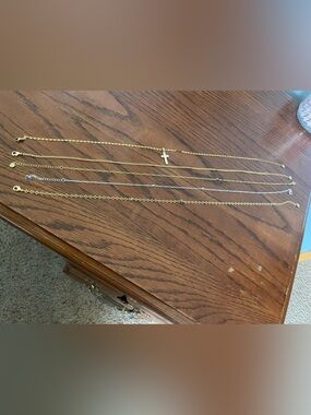 Gold and Silver Mixed Metal Layered Necklace Set - Classic Cross Pendant